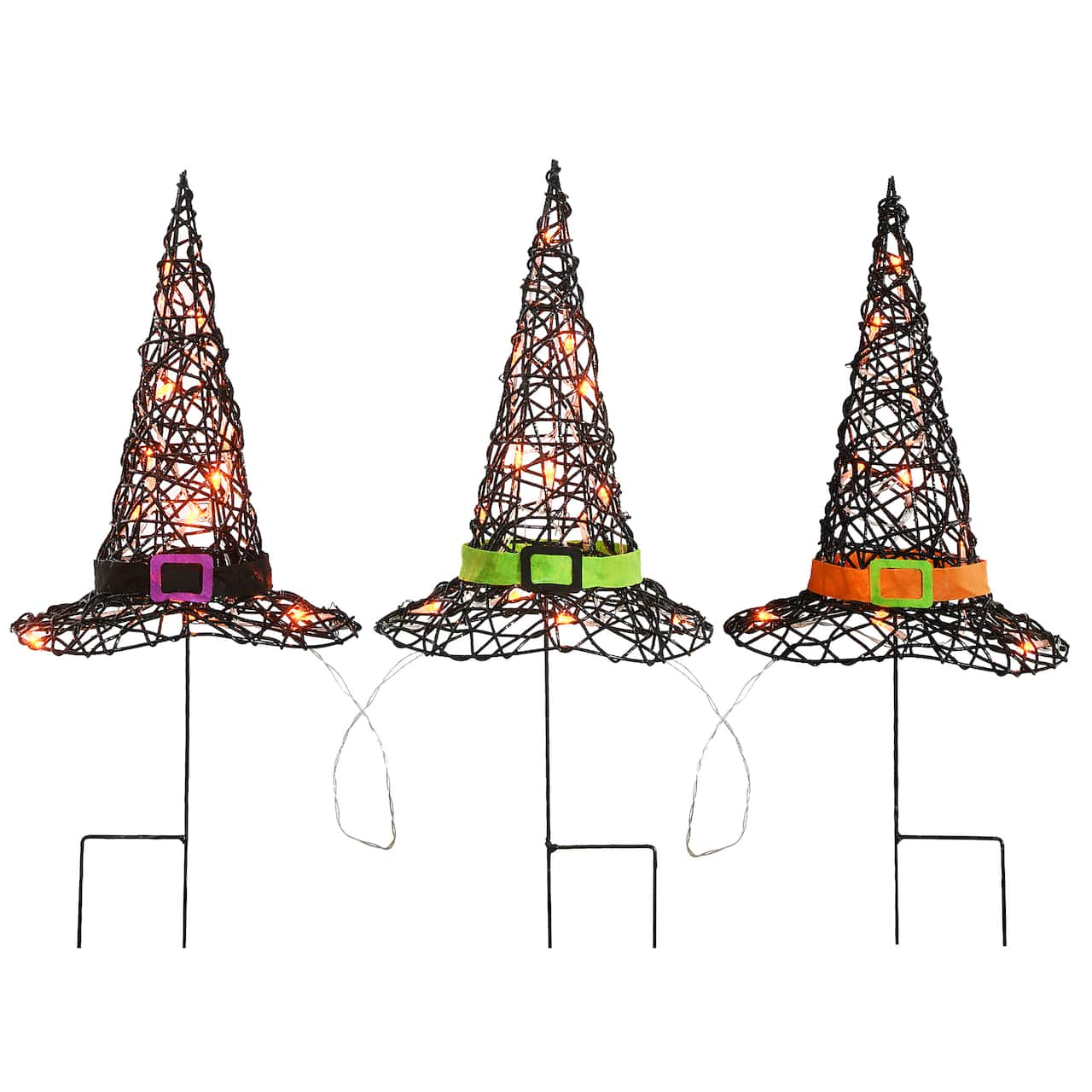 23" Black LED Witch Hat Halloween Garden Stakes